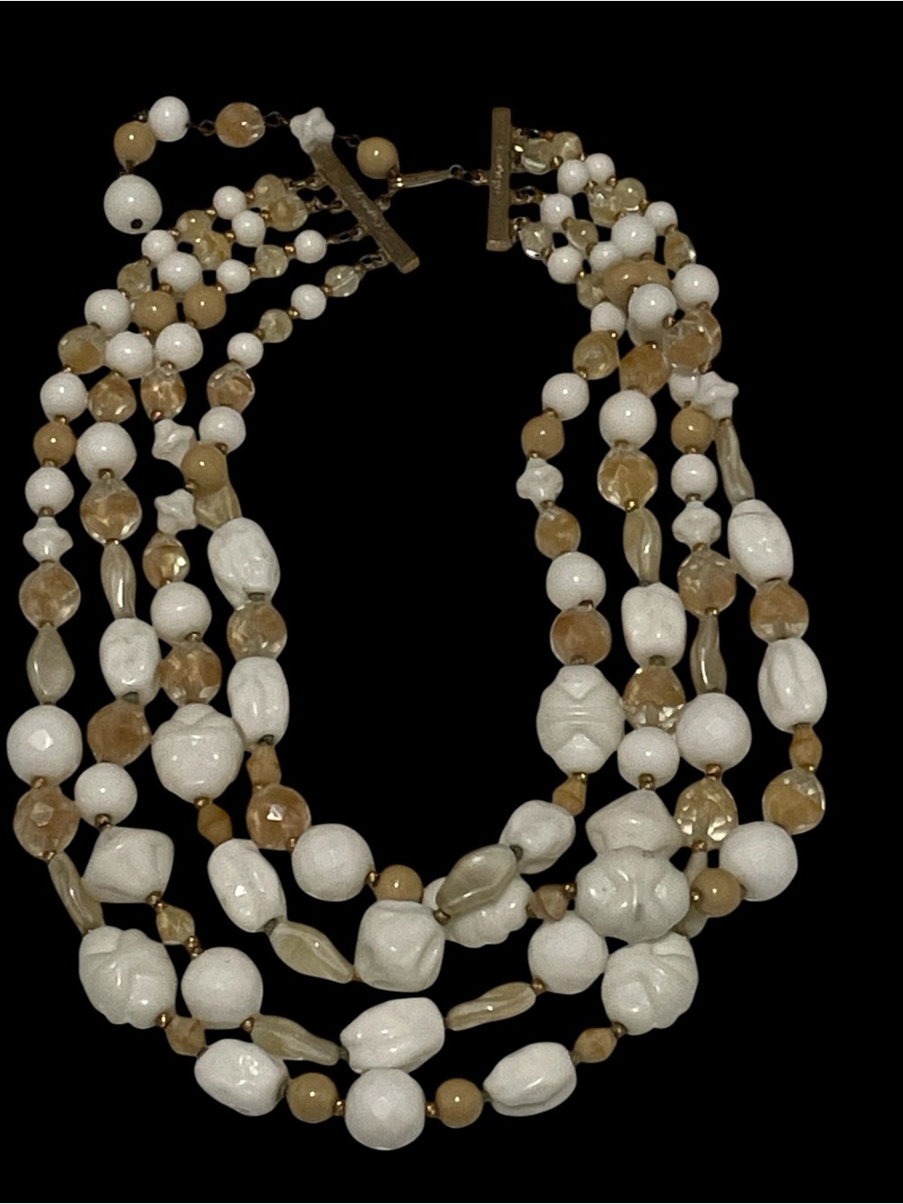 HATTIE CARNEGIE Necklace Signed Vintage Designer 1950's Milk Glass Art Glass
